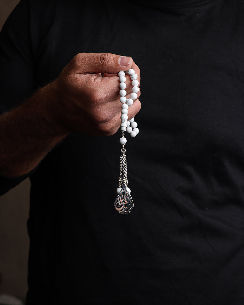 Masbaha Italian Silver- White Beads