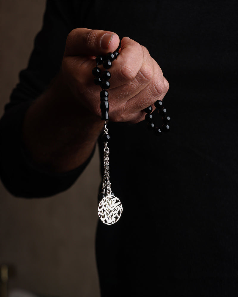 Masbaha Italian Silver- Black Beads