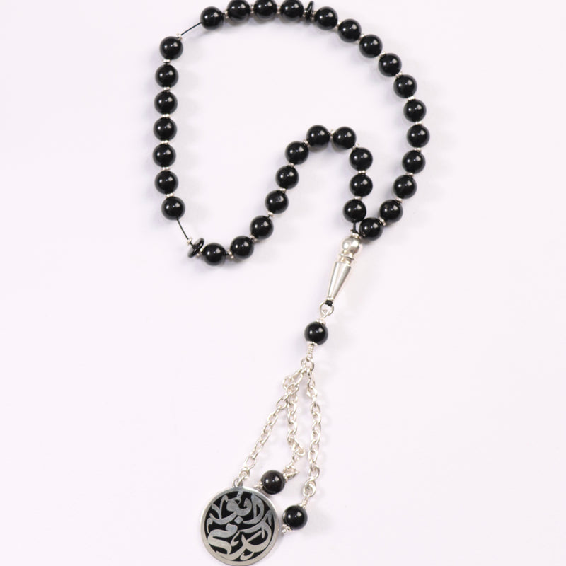 Masbaha Italian Silver- Black Beads