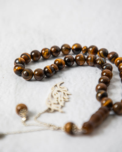 Masbaha Italian Silver- Tiger Eyes Beads