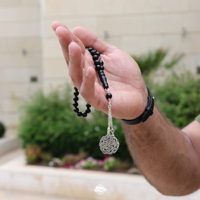Masbaha Italian Silver- Black Beads