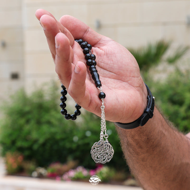 Masbaha Italian Silver- Black Beads
