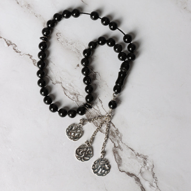 Masbaha Italian Silver- Black Beads