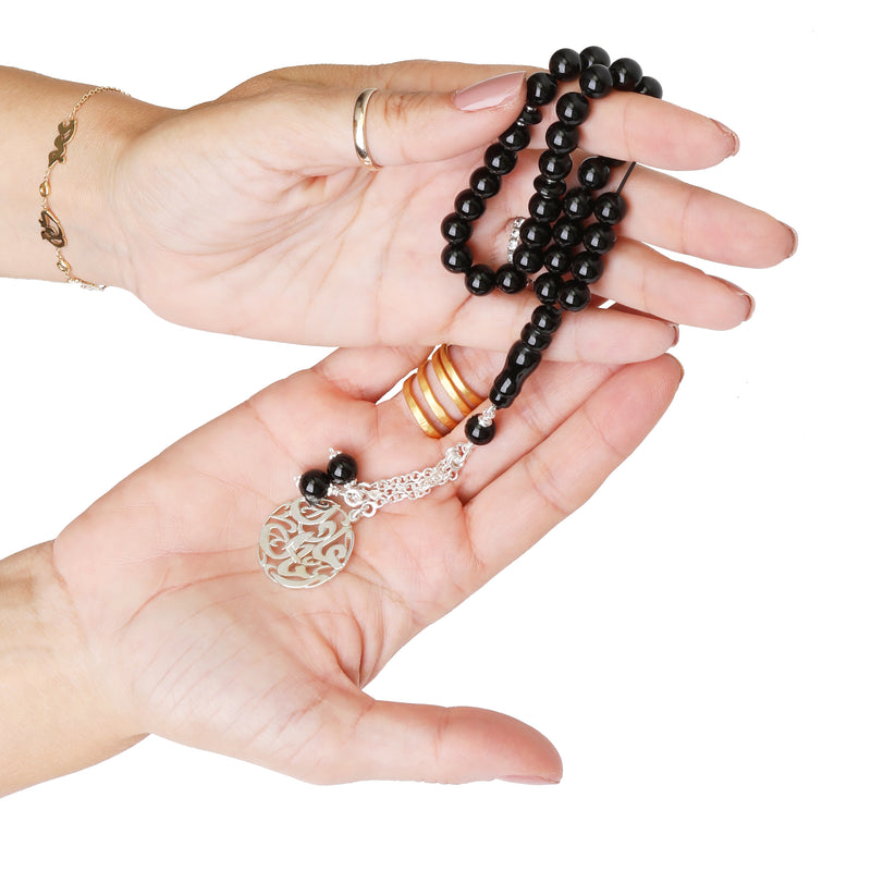 Masbaha Italian Silver- Black Beads