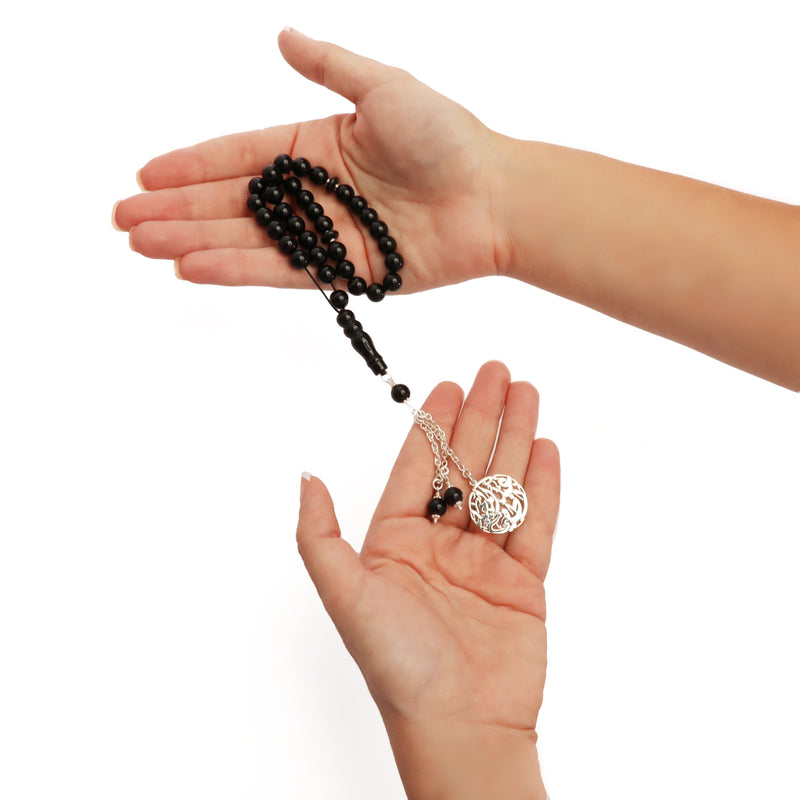 Masbaha Italian Silver- Black Beads