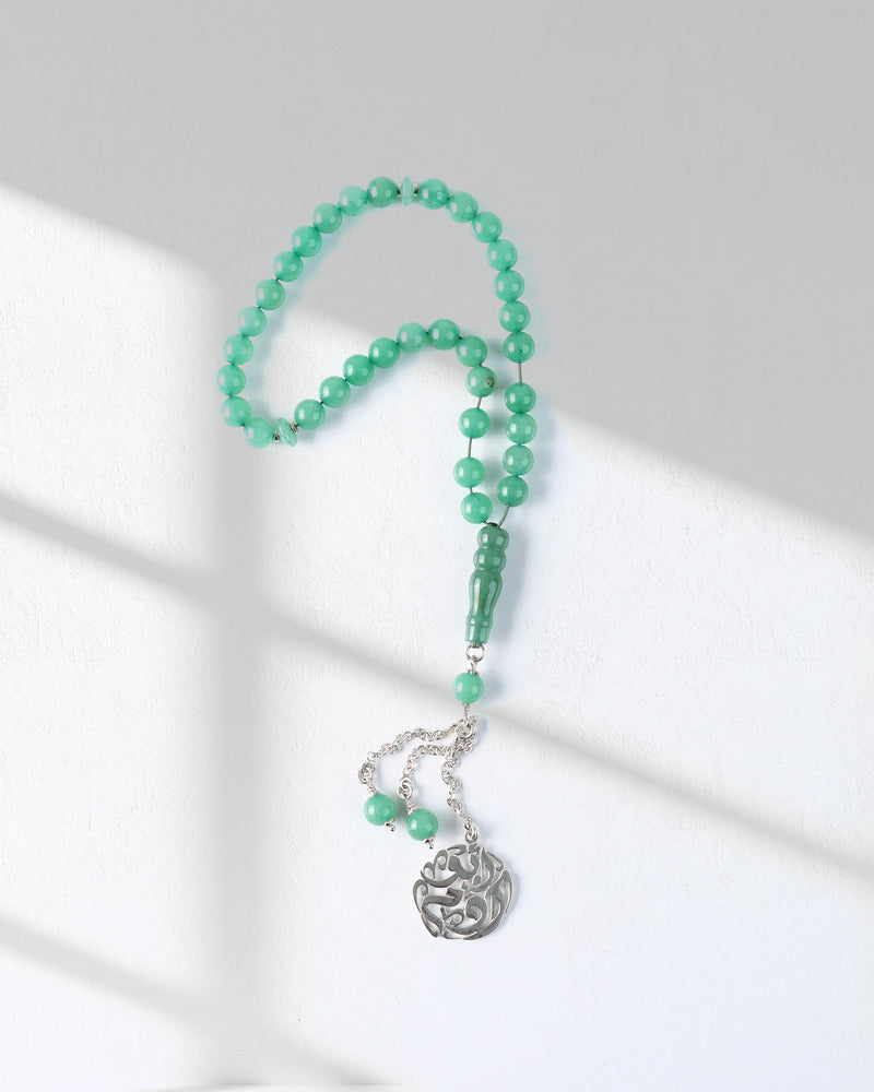 Masbaha Italian Silver - Green Beads